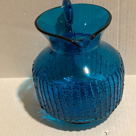Vintage Bischoff/Indiana Handcraft Hand Blown Glass Ribbed Textured Pitcher - Picture 5 of 7